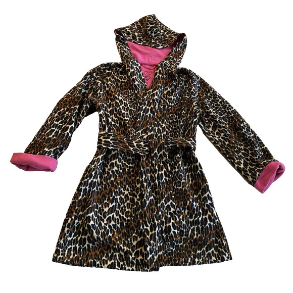 BETSEY JOHNSON Fleece Robe Womens S Small Leopard Print w Belt & Hood Soft Robe - Picture 1 of 16